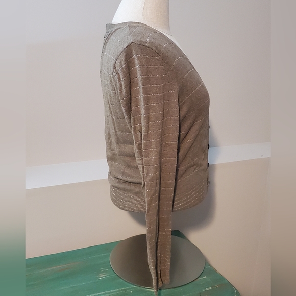 American Eagle Size XL Tinsel Striped Button up cardigan in brown - Picture 2 of 3